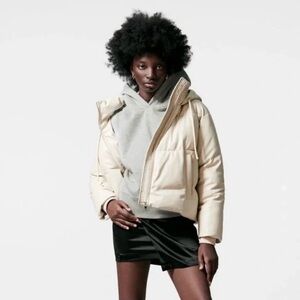 Zara beige off white leather puffer coat